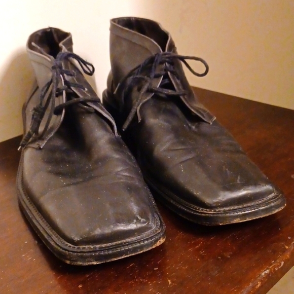 Italian Leather Black Square Toe Boots, 12 - Picture 2 of 7